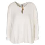 Goldair Gold Brooch Fluffy Knit Top - Off White Free