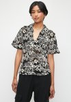 Embroidered Crochet Tunic Top In Black And Cream - Embflower