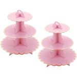 2PIECES Cupcake Stands Display Dessert Three-layer Tray-pink