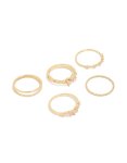 Goldair Gold Pink & Clear Cubic Zirconia Flower Rings 5-PACK - M l