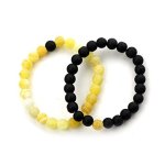 Qianziqianse Black Matte Agate & Colorful Weathering Scrub Agate 8MM Beads Couples His And Hers Bracelet For Xiaoli Yellow And B