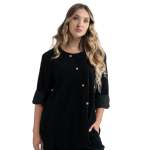Asymmetrical Button Corduroy Pointy Top - Black L xl