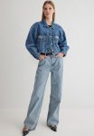 Dart Detail High Waist Long Straight Jeans - Blue