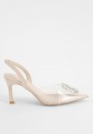 Embellished Clear Slingback Court Heels - Natural