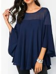Plus Size Asymmetrical Hem Blouse Casual Solid Crew Neck Blouse For Spring Women's Plus Size Clothing