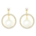 Round Gold Earrings With Clear Crystal Border