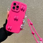 Cute Bow Knot Wavy Frame Bead Lanyard Soft Phone Case For Iphone 15 14 Pro Max 11 13 12 Plus Butterfly Vibe Silicone Shockproof
