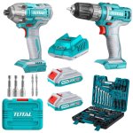 Total Tools Total - Li-ion Cordless Drill & Impact Driver With Diy Hand Tool Set - 90PC
