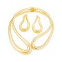Metal Rivet Choker Necklace & Water Drop Earrings Set - Yellow Gold