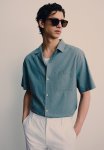 Regular Fit Linen-blend Shirt - Turquoise