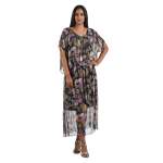Bird Floral Printed Double Layer Silk Maxi Dress - Black Free