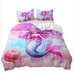 Kids Colorful Mermaid 3D Printed Double Bed Duvet Cover Set