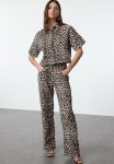 Multicolored Leopard Patterned High Waist Wide Leg Jeans