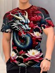 Men's Dragon Print T-Shirt Casual Short Sleeve Crew Neck Tee Men's Clothing For Outdoor