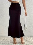 Solid Color Mermaid Hem Skirt Elegant Textured High Waist Bodycon Skirt Women's Clothing