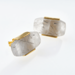 18CT Gold Black Rutile Gemstone Earrings - Black Rutile