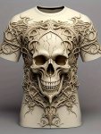 Men's Summer Comfy T-Shirt Fancy Skull Print Short Sleeve Tee Trendy Casual Top For Daily Life