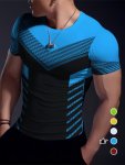 Men's Sports Fashion Geometric Print High Stretch Skinny Fit Short Sleeve Crew Neck T-Shirt Quick Dry Sports Tops For Summer Fit