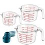 Glass Measuring Cup Set - 3 Glass Jugs Microwaveable 5 Plastic Cup - 8 Piece