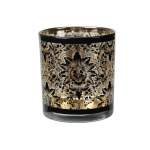 Tealight Holder Glass 7X8CM. Black-gold Flare Design