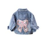 Asher Fashion Girls Denim Jacket Girls Bow Jacket 3D Flower Pink Denim Jacket