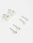 Silver Pearl Diamante & Cherry Earrings 3-PACK