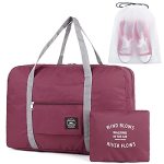 Travel Duffle Bag Tote Carry On Nylon Lightweight Foldable Travel Water Resistant Sports Gym Duffle Weekender Overnight Bag Red+