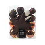 Bauble Set With Star Tree Topper Set Of 33 8CM Copper & Brown