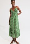 Drawstring-detail Maxi Dress - Green Patterned