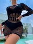 Sexy Women Fishnet Long Sleeves Cover Up Without Bikini Hollow Out Bodycon Dress Vacation Day See Through Beachwear Summer Women's Swimwear & Clothing Swimsuit