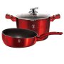 3 Piece Marble Coating Cookware Set - Burgundy Metallic Line