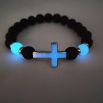 Glow-in-the-dark Volcanic Stone Bracelet With Multicolor Cross Beads - Boho Fashion Jewelry