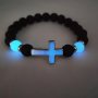 Glow-in-the-Dark Volcanic Stone Bracelet With Multicolor Cross Beads - Boho Fashion Jewelry