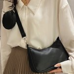 Women's Fashion Crossbody Shoulder Bag Pu Leather Solid Color With Hanging Pouch Lightweight Casual Bag For Shopping Work Commut