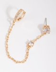 Goldair Gold Huggie & Chain Stud Earrings