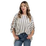 Striped Oversized Cold Shoulder Top - Indigo Free