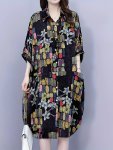 Floral Print Shirt Dress With Pockets Casual Button Front Loose Dress For Spring & Summer Women's Clothing