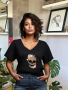 Floral Skull Oversized Tee - Black - Large