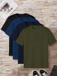 4 Pcs Of Men's Simple Style Casual Solid Color Tees Comfy Short Sleeve Crew Neck T-Shirt Home Pajamas Top Men's Summer Outdoor C