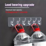 Easy-install Transparent Adhesive Hooks - 6-HOOK Row For Clothes & Hats No-drill Wall Mount Perfect For Bathroom & Closet Storag