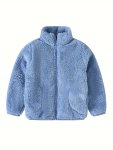 Boys Casual Warm Fleece Zipper Coat Long Sleeve Thick Stand Collar Jacket For Winter