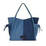 Two-tone Denim Shopper Bag -standard Blue Denim-light Denim