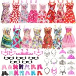 42PCS Doll Clothes And Accessories Set 10 Stylish Random Dresses 10 Random Pairs Of Shoes 6 Necklaces 6 Crowns 5 Glasses 5 Rando