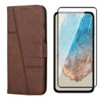 Leather Flip Case With Screen Protector Compatible With Samsung A25-BROWN