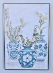 Blue & White Pots With Green & Gold Flowers Wall Hanging – 122X82CM