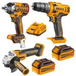 Ingco - Cordless Impact Wrench 500NM Angle Grinder & Cordless Drill Kit