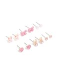 Kids Rose Gold Diamante & Bunny Bow Stud Earrings 6-PACK