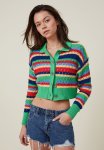 Cotton On Holiday Pointelle Knit Cardigan - Green Stripe