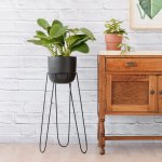 Hairpin Plant Stand - Black - Black Stand With Black Moon Planter Excl. Plant