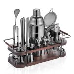 Kitessensu Cocktail Shaker Set Bartender Kit With Stand Complete 24-PIECE Bar Set Cocktail Kit With All Bar Accessories Black